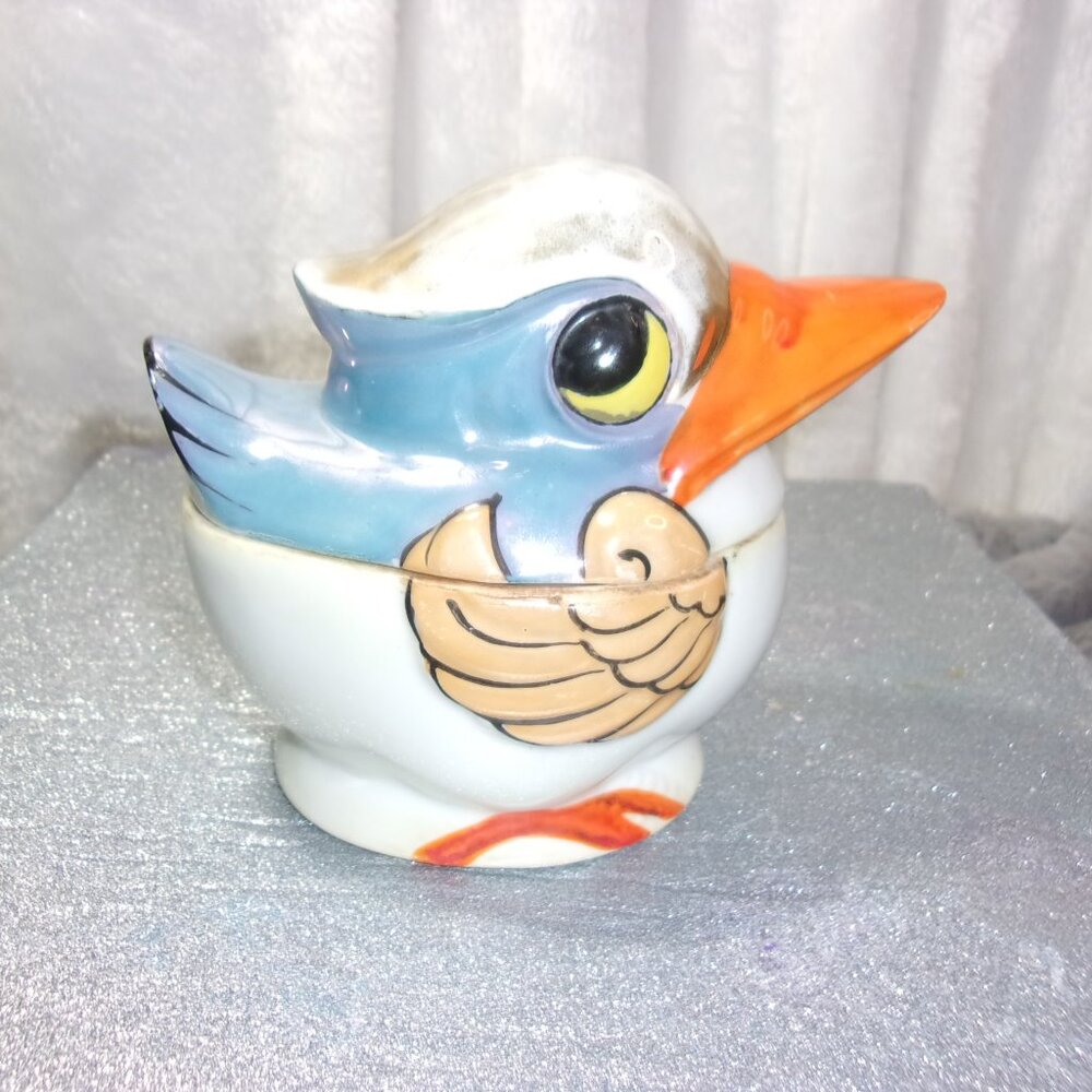 H-291 VINTAGE JAPAN LUSTERWARE SUGAR BOWL W/LID OF ANTHROPOMORPHIC DUCK